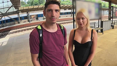 VIP4K. Teen blondie',s first time fucking in the train station WC